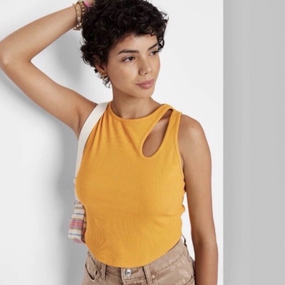 Wild Fable Women’s S Tank Top Mango Orange Ribbed Cut Out NewWild